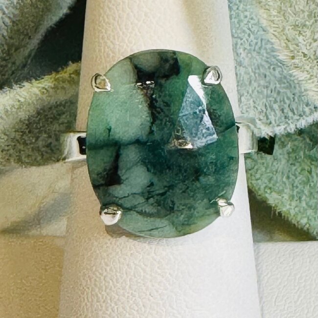 Emerald Rings - Oval Adjustable Faceted - Sterling Silver