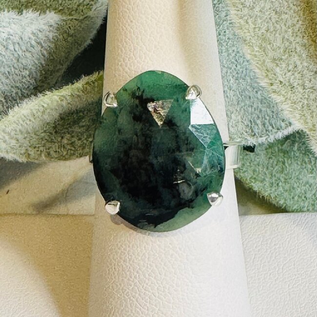 Emerald Rings - Teardrop Pear Adjustable Faceted Prong - Sterling Silver