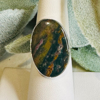 Bloodstone (Seftonite Heliotrope) Rings - Oval Adjustable Bezel Set - Sterling Silver