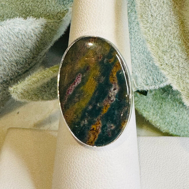 Bloodstone (Seftonite Heliotrope) Rings - Oval Adjustable Bezel Set - Sterling Silver