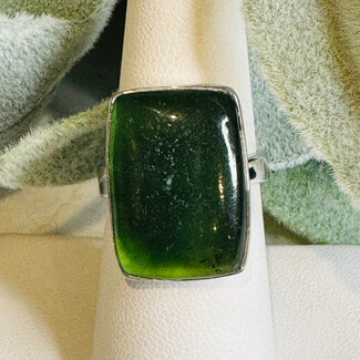 Nephrite Jade Rings - Rectangle Adjustable Bezel Set - Sterling Silver