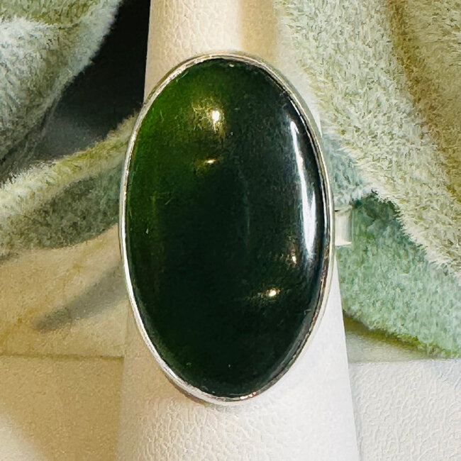 Nephrite Jade Rings - Oval Adjustable Bezel Set - Sterling Silver