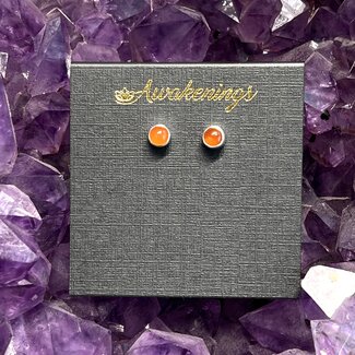 Carnelian Earrings - Round Studs Bezel Set 4mm - Sterling Silver