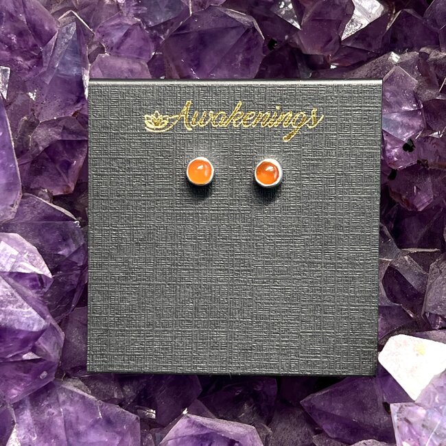 Carnelian Earrings - Round Studs Bezel Set 4mm - Sterling Silver