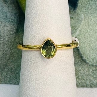 Moldavite Rings - Size 6 Teardrop Pear - Faceted Bezel Set - 18k Gold Vermeil