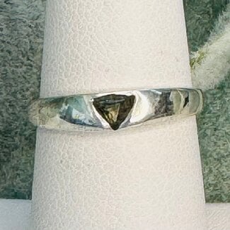 Moldavite Rings - Size 7 Triangle Trilliant Inlay - Sterling Silver