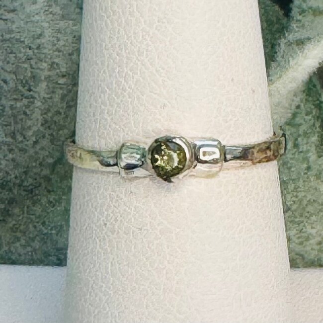 Moldavite Rings - Size 8 Round Raised Bezel Set - Sterling Silver