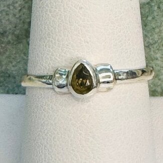 Moldavite Rings - Size 7 Teardrop Pear Raised Bezel Set - Sterling Silver