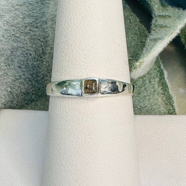 Moldavite Rings - Size 5.5 Square (Small) Bezel Set - Sterling Silver