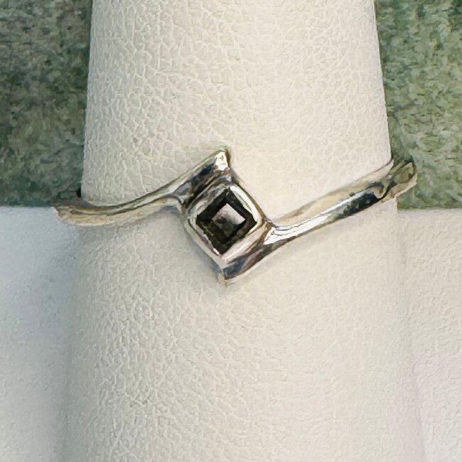 Moldavite Rings - Size 7 Square Bypass Bezel Set - Sterling Silver