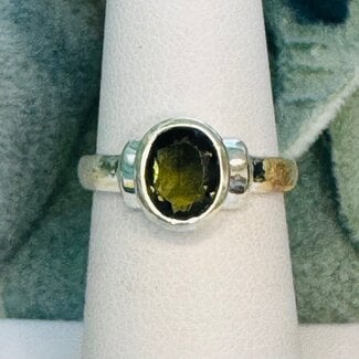 Moldavite Rings - Size 6 Oval Raised Bezel Set - Sterling Silver