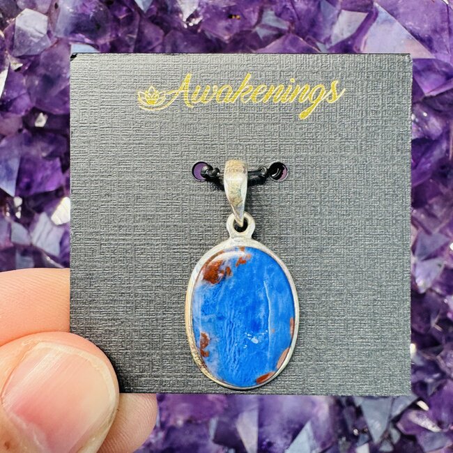 Blue Richterite Oval Pendant - Sterling Silver