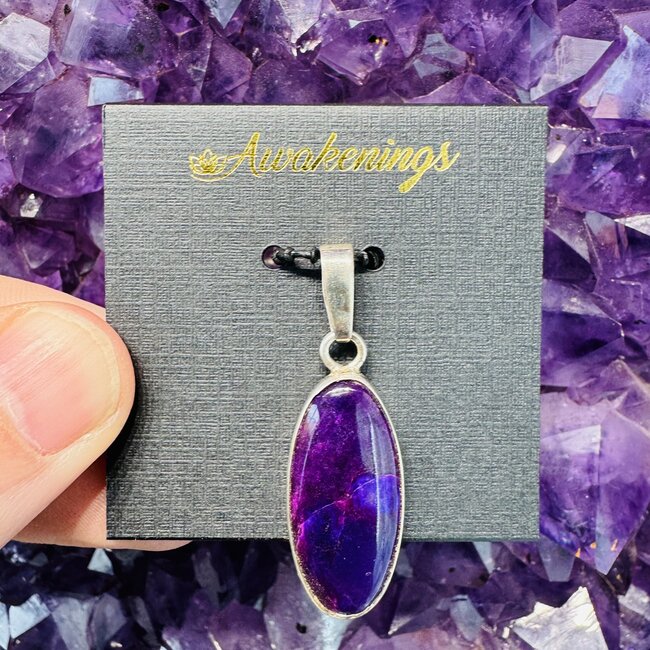Sugilite Elongated Oval Pendant (Extra Quality) - Sterling Silver