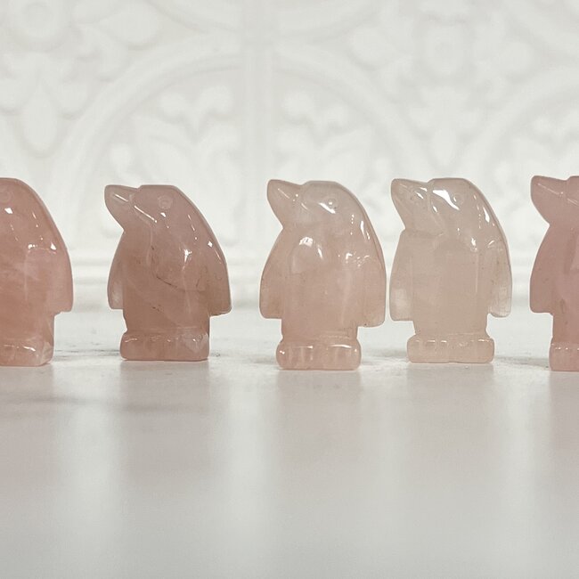 Rose Quartz Penguin Figurine - 1" Animal, Carving, Statue