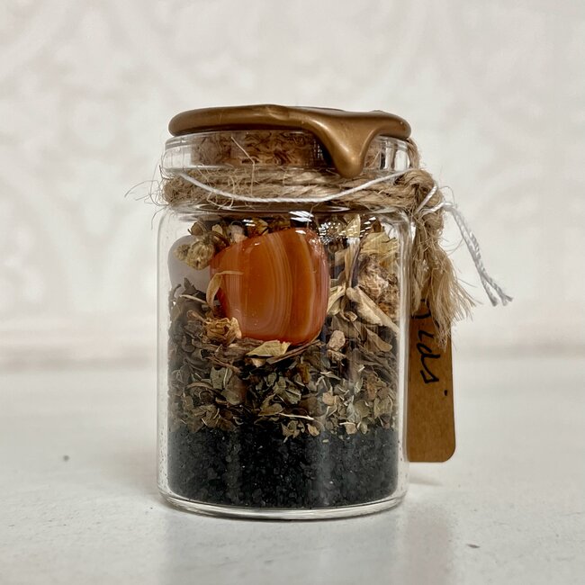 Glass Crystal & Herb Spell Intention Jar - Small 2" - Kids Protection