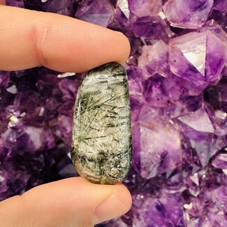 Green Rutilated Rutile Chlorite Quartz  - Tumbled Smooth Epidote Inclusions