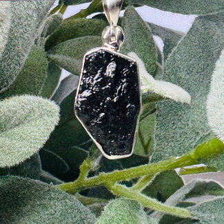 Black Tourmaline Pendants - Bezel Set #1 Rough Raw Natural - Sterling Silver