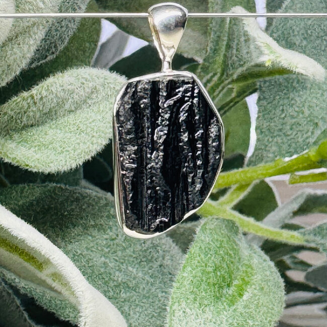 Black Tourmaline Pendants - Bezel Set #2 Rough Raw Natural - Sterling Silver