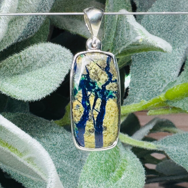 Azurite Pendants - Rectangle Bezel Set - Sterling Silver