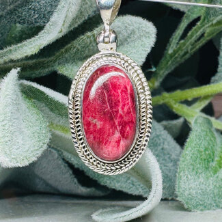 Thulite Pendants - Oval Deco Bezel Set - Sterling Silver