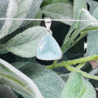 Aquamarine Pendant - Triangle Faceted Bezel Set - Sterling Silver