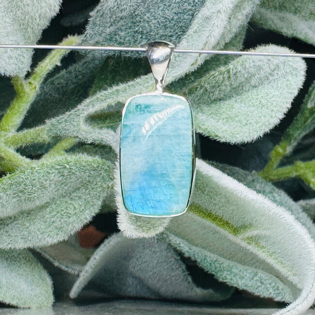 Sea Green Moonstone Pendants - Rounded Rectangle Bezel Set - Sterling Silver (High Flash)