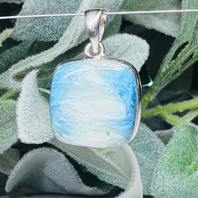 Blue Ice (Glacierite Nakaurite) Pendants - Square Bezel Set - Sterling Silver