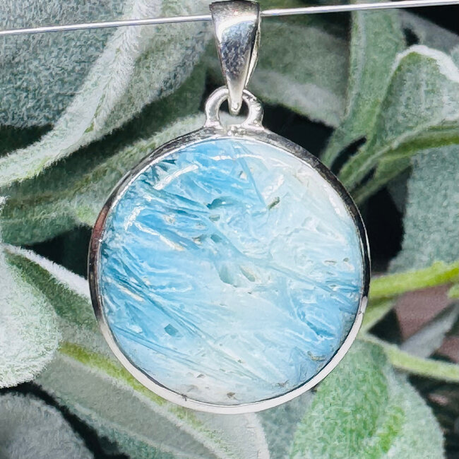 Blue Ice (Glacierite Nakaurite) Pendants - Round Circle Bezel Set - Sterling Silver