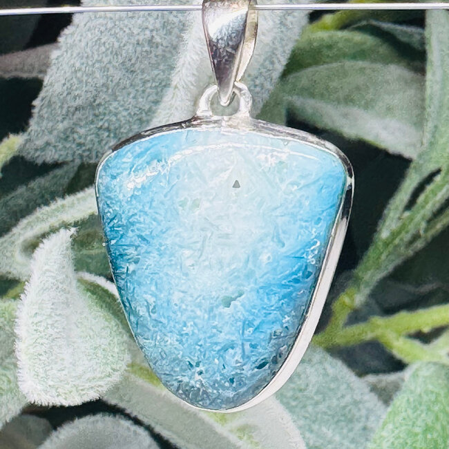 Blue Ice (Glacierite Nakaurite) Pendants - Flat Top #2 Teardrop Pear Bezel Set - Sterling Silver