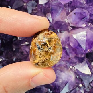 Tourmalated Quartz (AAA Grade) Palm Pillow Pocket Stones