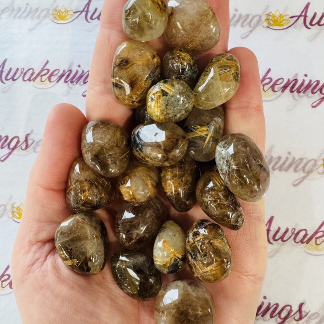 Tourmalated Quartz (AAA Grade) Palm Pillow Pocket Stones