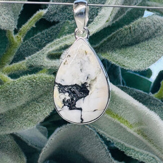 White Howlite (Magnesite) Pendants - Teardrop Pear #1 Bezel Set - Sterling Silver