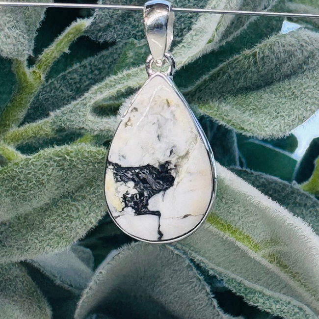 White Howlite (Magnesite) Pendants - Teardrop Pear #1 Bezel Set - Sterling Silver