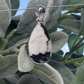 White Howlite (Magnesite) Pendants - Teardrop Pear #2 Bezel Set - Sterling Silver