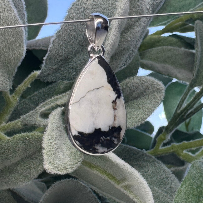 White Howlite (Magnesite) Pendants - Teardrop Pear #2 Bezel Set - Sterling Silver