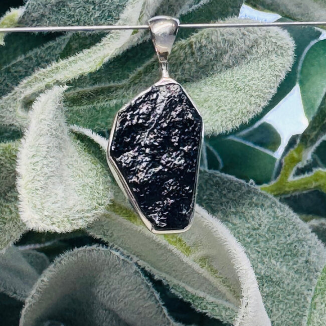 Black Tourmaline Pendants - #1 Rough Raw Natural Bezel Set - Sterling Silver