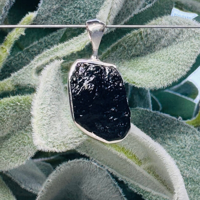 Black Tourmaline Pendants - #2 Rough Raw Natural Bezel Set - Sterling Silver