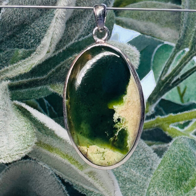 Green Chrome Chalcedony Pendants - Oval Bezel Set - Sterling Silver