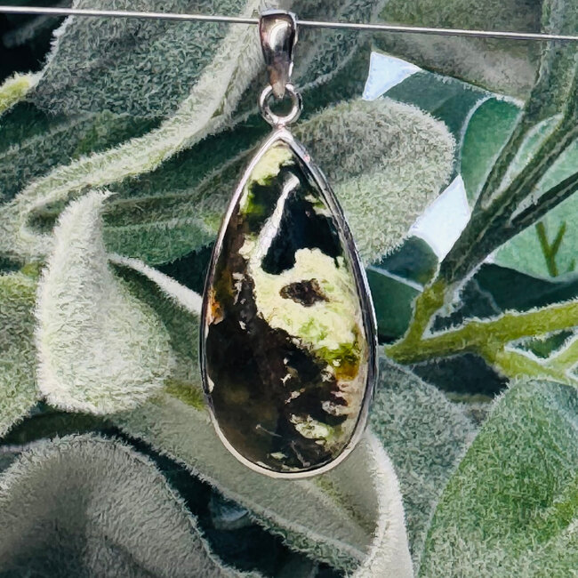 Green Chrome Chalcedony Pendants - Teardrop Pear Bezel Set - Sterling Silver