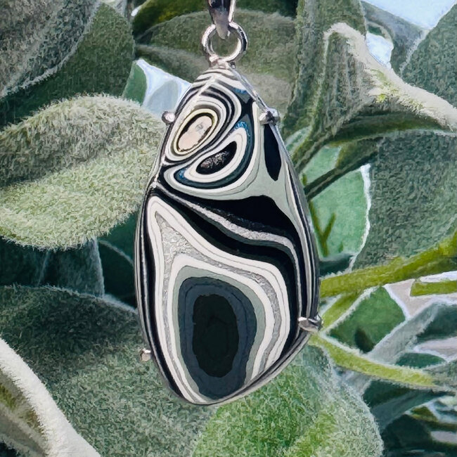 Fordite (Detroit Agate) Pendants - Free Form Claw Set - Sterling Silver