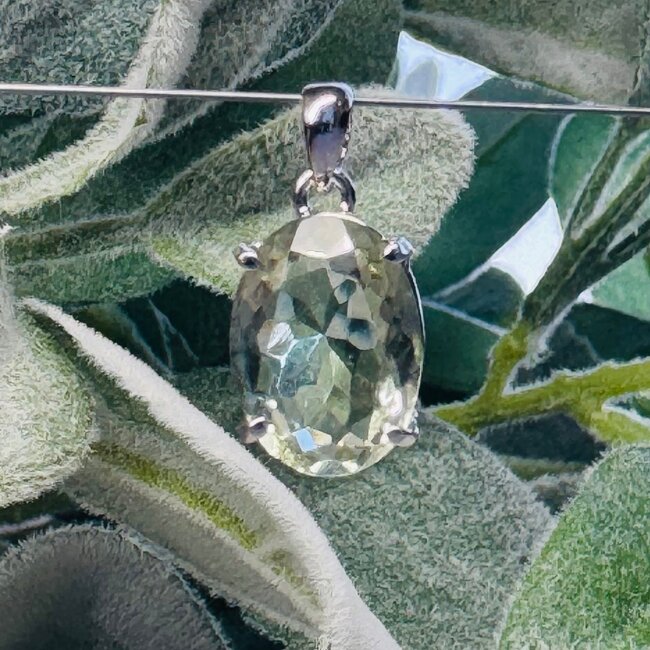 Prasiolite (Green Amethyst) Pendants - Oval Faceted Bezel Set - Sterling Silver