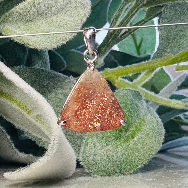Confetti Golden Sunstone Pendants - Triangle #2 Claw Set - Sterling Silver