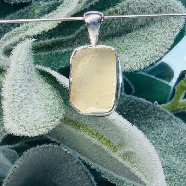 Libyan Tektite Desert Glass (Great Sand Sea Glass Lechatelierite) Pendants - Rectangle #1 Bezel Set - Sterling Silver