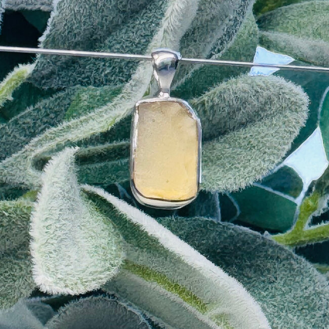 Libyan Tektite Desert Glass (Great Sand Sea Glass Lechatelierite) Pendants - Rectangle #4 Bezel Set - Sterling Silver