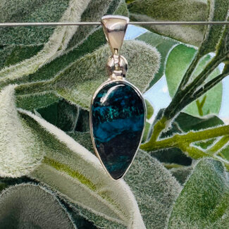Shattuckite Pendants - Teardrop Pear Bezel Set - Sterling Silver