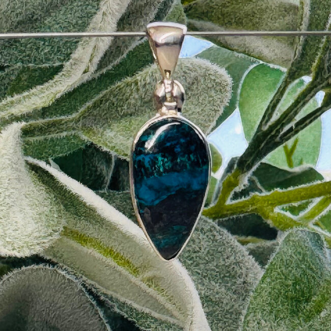 Shattuckite Pendants - Teardrop Pear Bezel Set - Sterling Silver