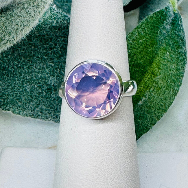 Lavender (Purple) Quartz Rings - Size 5 Round Circle Bezel Set - Sterling Silver