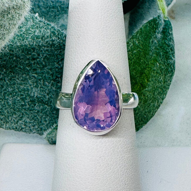 Lavender (Purple) Quartz Rings - Size 7 Teardrop Pear Bezel Set - Sterling Silver