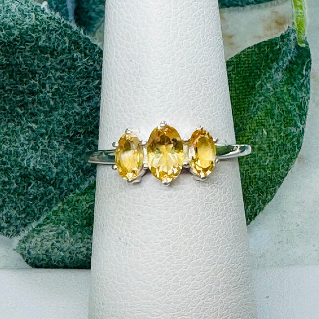 Citrine Rings - Size 6 Triple Marquise (3 Stone) Faceted - Sterling Silver
