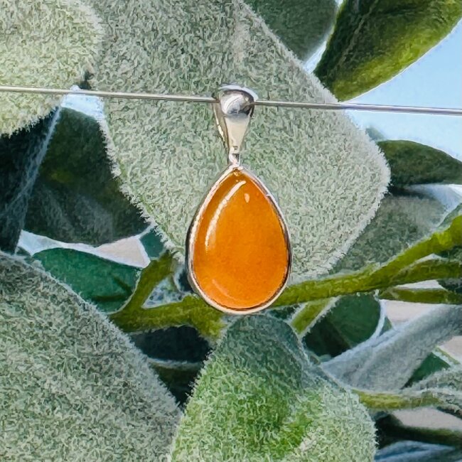Carnelian Pendants - Teardrop Pear Bezel Set - Sterling Silver